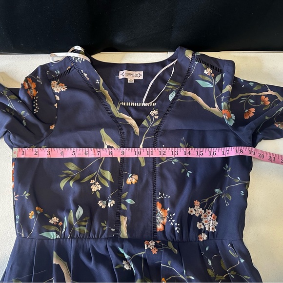 Nanette Lepore Navy Floral-Print Ruffled-Skirt Dress Size 10 - Picture 11 of 12